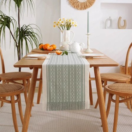 Håndlavet bordløber med kvaster, amerikansk jacquard bordløber, dug, kommodeskåner, håndklæde, dekorativt støvtæt klæde HVID HVID 33*160CM