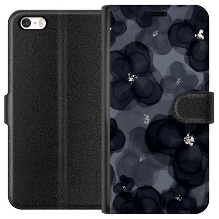 Kompatibelt Plånboksfodral till Apple Apple iPhone 5 Abstrakt mörkt blommönster i svartgrå toner med elegant och dramatisk känsla