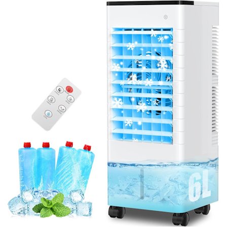 Bærbar klimaanlegg, 3 i 1 Stille luftkjøler med 6L Stor vanntank, 3 Hastigheter, 15H Timere, 60°Oscillasjon