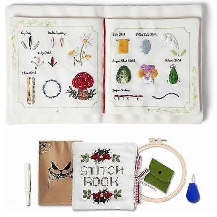 Broderibok for nybegynnere med stoff-sider, 30 håndsømbroderisting for voksne, DIY-sysett med blomstermotiver, Starter Practi[D]