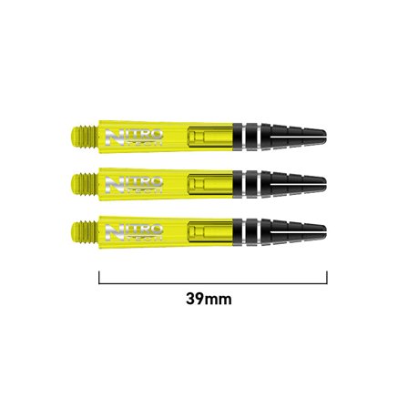 Red Dragon Darts Nitrotech Shafts 39mm - Yellow/Black/Silver Polycarbonate 9 Dart Shafts - Professional Flight Lock System - 3 Sets