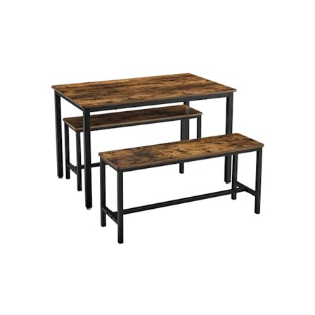 Rootz Vintage brun-svart matbordsset - Träspånstål - Köksbord - Bänksittplatser - Robust konstruktion - Utrymmesbesparande design - 110cm x 70cm x 75c