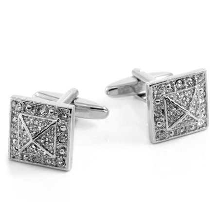 Kwadratowe spinki do mankietów z krzyżem i kamieniami dla mężczyzn