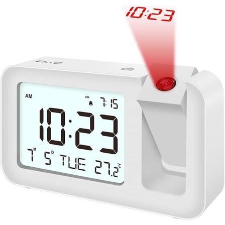 Projektionsvækkeur med 120 roterbar projektor, 4 niveauer af justerbar lysstyrke, loftsvækkeur med snooze, justerbare lydstyrker til soveværelse, L