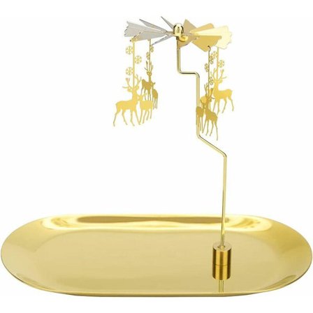 Roterande Gyllene Metall Ljushållare med Älgberlock och Bricka för Romantisk Dekor