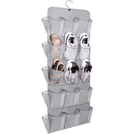 30 Store lommer Skooppheng Oppbevaringsorganisator for garderobestangstativ Dobbeltsidig med roterende kleshenger Mesh Skoholder, Grå