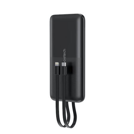 CHOETECH B654 10000MAH 22,5W USB-A / USB-C / MICRO USB POWERBANK MED INDBYGGET USB-C / LIGHTNING-KABEL - SORT