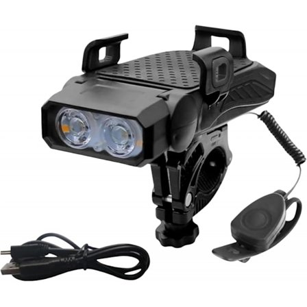 4-i-1 4000mAh Cykel Lampa Cykelhorn Telefonhållare Powerbank