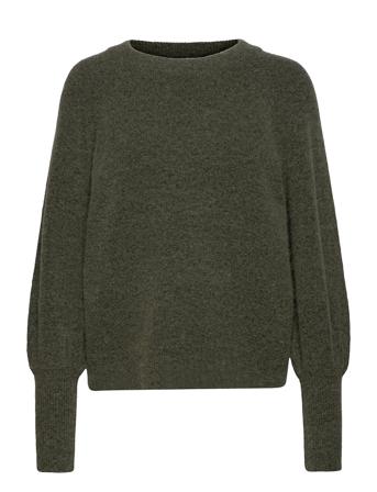 Slfsif Kaya Ls Knit O-Neck Green Selected Femme
