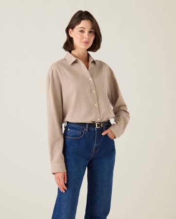 Lexington Flannel skjorte i bomuld, brun melange