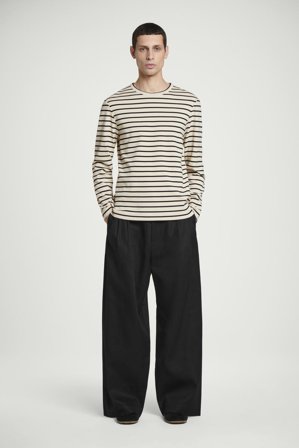 COS Men's Camiseta De Manga Larga De Rayas Regula Fit in Blanco