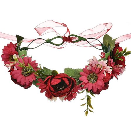 Kukkaseppele Morsius Kukka Pääpanta Hiukset Seppele Kukka Hiuspannan Halo Nauhalla Häät Juhlat Festivaali, Punainen