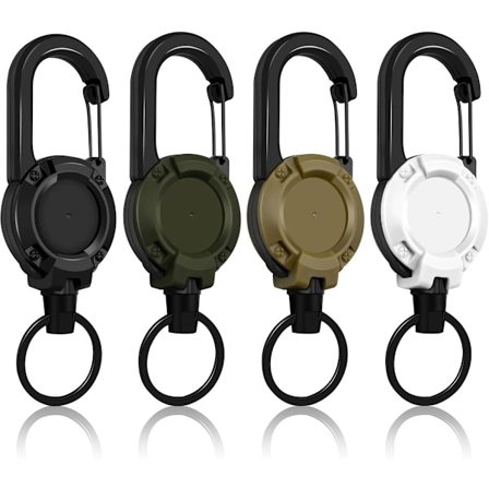 4 stk. - Uttrekkbar nøkkelring - karabinkrok - uttrekkbar snor - badgeholder - Uttrekkbar badgeholder - med rull og ID-holder