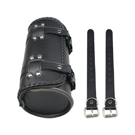 Moottoripyörän haarukkalaukku PU-nahkaa, pyörän ohjaustangon työkalulaukku, Sissy Bar -rullalaukku (musta)