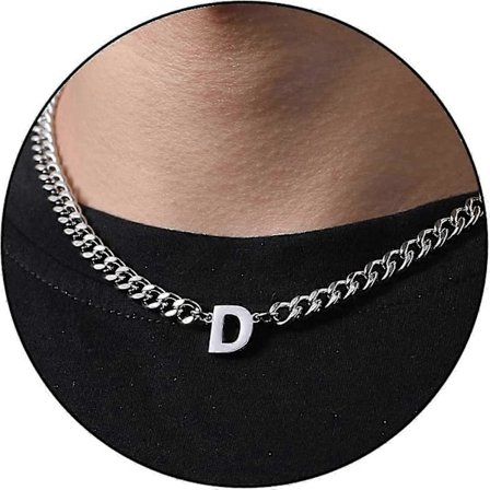 Initial A-z Kubansk Kedja Halsband För Pojkar Män Kvinnor Bokstav Hänge Rostfritt Stål 6.5mm 18+2 Tum Smyckesgåva-Bra(Silver,D)