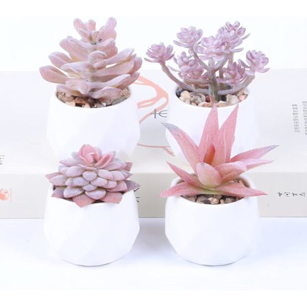 4 stk. Kunstige Sukkulenter, Mini Kunstige Plantepotte med Hvid