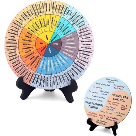 Følelseshjul, Stemningshjulspinner, Dobbeltsidig Følelseshjul i Tre, Kontorpultdekor