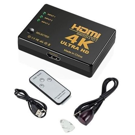 4K HDMI-bryter 3x1 med fjernkontroll - 3-veis svart