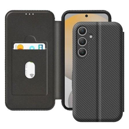 Etui för Samsung Galaxy S24 FE - AVIZAR - Kolfiber - Videostöd - Anti-RFID - Svart