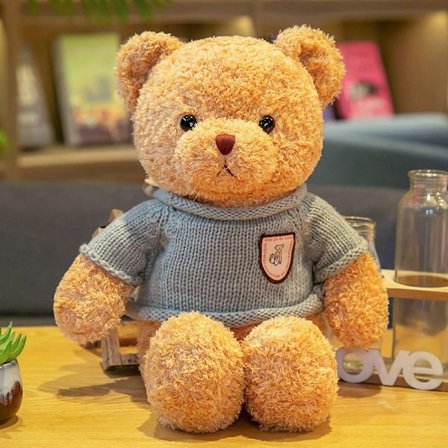 Nallebjørn, Bjørnedukke, Pude, beige, trøje, 50 cm