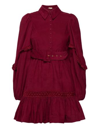 Baby Cord Flounce Dress Kort Kjole Burgundy By Ti Mo