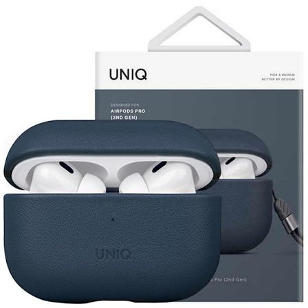 Uniq Terra-deksel for AirPods Pro 2 ekte skinn blå/mellomblå