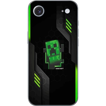 Kompatibelt Mobilskal till Apple Apple iPhone 17 Air Grön pixelbaserad creeperliknande spelillustration med futuriska neoninslag och mörk techbakgru