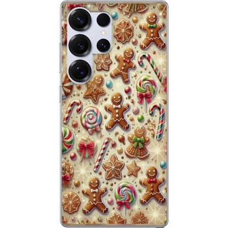 Kompatibelt Mobildeksel til Samsung Galaxy S25 Ultra Julmotiv med pepperkaker, polkagriser og fargerike julegodteri