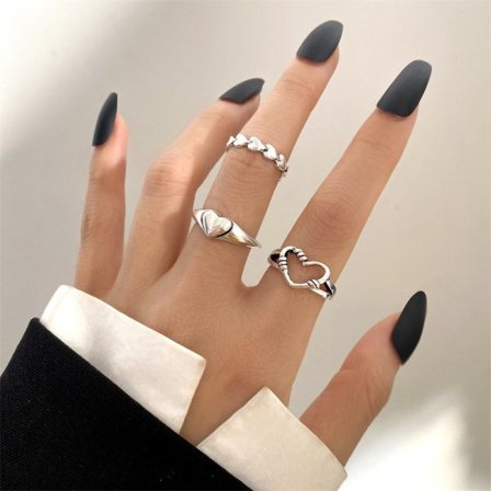 Kpop Punk Love Heart Ring Set Personlighet Vintage Silver Färg Geometrisk kedja Fingerringar för kvinnor Mode smycken Party Present
