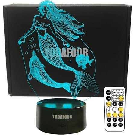Sjöjungfru Delfin Fisk 3D Illusion Nattljus Sänglampa 7