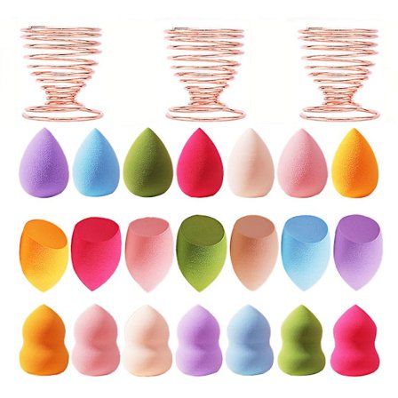 24-delad sminkspongeset, 21 latexfria svampar med 3 sminkblandarhållare, skönhetsverktyg