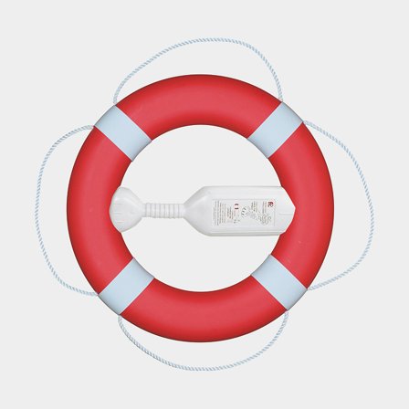 Pelastusrengas Fristad Plast FP380, Ø61/38 cm, punainen valkoisilla manseteilla, 2.1 kg + 20 metriä heittoköyttä