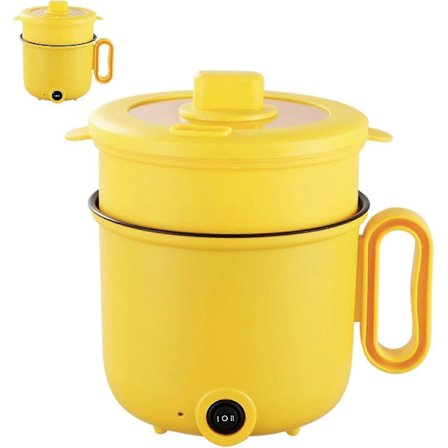 Elektrisk Gryde med Belægning, Anti-Skold Håndtag, Klart Låg, Hurtig Nudelkoger, 1,5l Mini Gryde til Bøf, Æg, Stegte Ris, Ramen, Havregryn, Suppe (gul