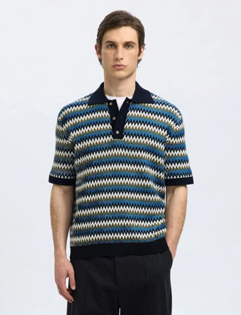 Selected Slhcran Design Ss Knit Relaxed Polo - Blue - XL