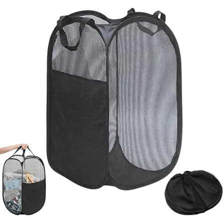 Stor Vaskekurv Sammenleggbar Mesh Sammenleggbar Vaskekurv Pop-up Klesvask Kurv med Sidelomme Klesvask Kurver med Håndtak