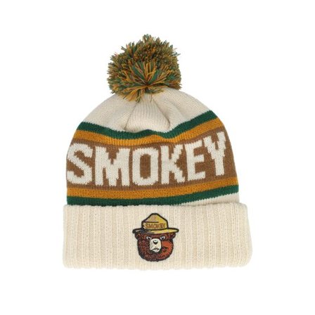 American Needle - Beige pom Beanie - Smokey Bear Pillow Line Knit Ivory/Green/Gold Pom @ Hatstore