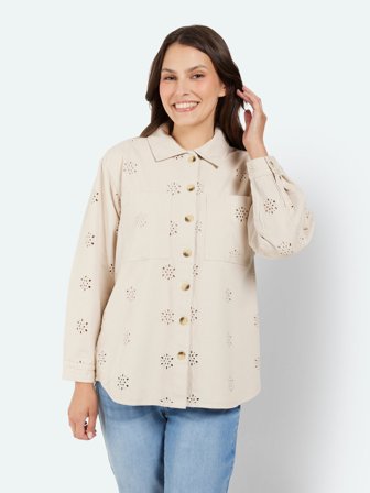 JENSEN - Skjorte - Beige - blomster hulmotiv