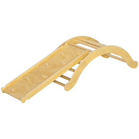 4 i 1 klatrestativ sæt med rutsjebane, klatretrekant til glidning og klatring, klatrelegetøj i træ, til børn 1,5-4 år, indendørs, naturligt træ