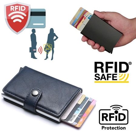 Dusty Blue - RFID Protection Wallet Card Holder 5 Cards (Genuine Leather)