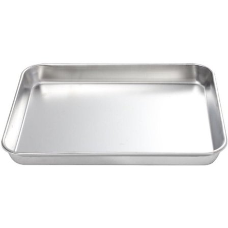 Rektangulær bakke i rustfrit stål, 1-delt praktisk serveringsbakke med flad bund (sølv)