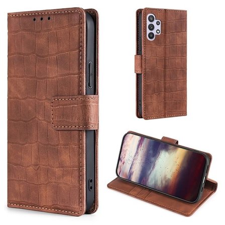 Krokotiilin Nahkainen Läppäkotelo For Samsung Galaxy A32 - Ruskea