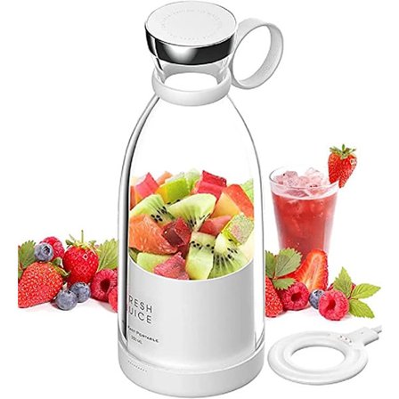 (Hvid) Mini bærbar frisk juice blender vandflaske, trådløs USB genopladelig smoothie og mælkeshake blender, bærbar blender til sport, arbejde, fitness