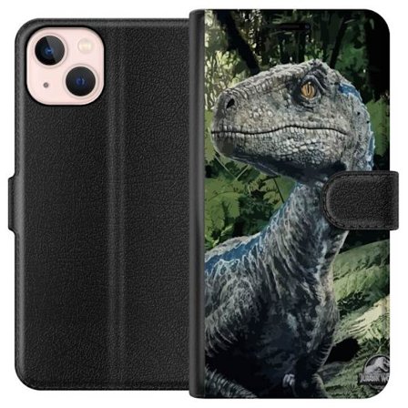 Kompatibelt Lommeboketui til Apple iPhone 13 Jurassic World dinosaur realistiskt portrett i jungelmiljø detaljert filmisk illustrasjon for dinosaurfan