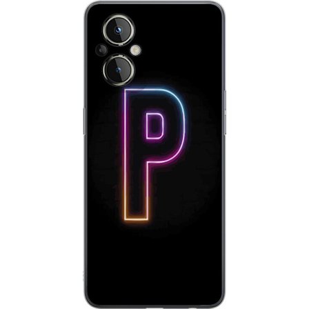 Kompatibelt Mobildeksel til OnePlus OnePlus Nord N20 5G Minimalistisk neonbokstav P i fargegradering og lyseffekt mot svart bakgrunn i digital neonsti