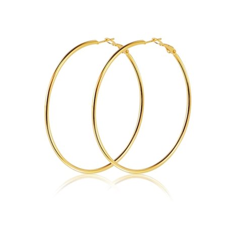 Store runde øreringe i sterlingsølv, forgyldt, polerede runde creoler, Jewellemmry 30mm (guld)