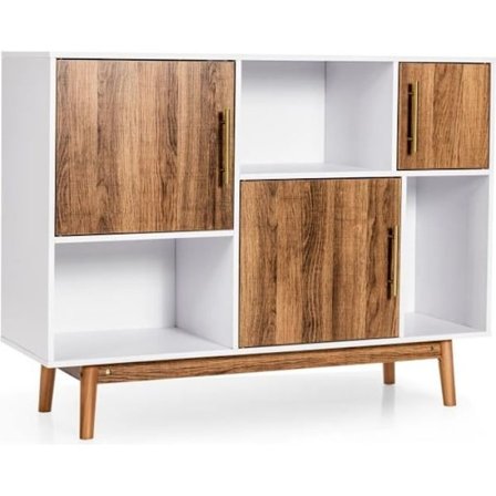 COSTWAY køkkenskænk, opbevaringsenhed med 3 skabe, 3 åbne hylder og hævede ben, 95 x 31 x 76 CM