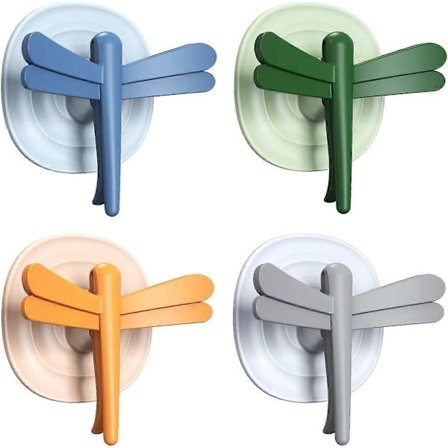 Väggkrokar 10 kg (Max) Multifunktionell Trollslända Form Återanvändbar Sömlös Krok 4-pack, Blandade Färger