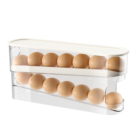 Automatisk eggdispenser i flere nivåer, eggorganisator for kjøleskap, plassbesparende rullende eggoppbevaring, rommer 12 store egg, for kjøleskap, 