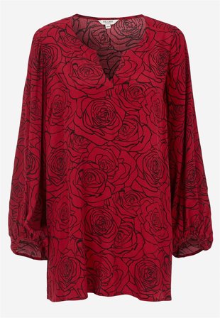 Cellbes of Sweden - Bluse i viskose med et blomstermønster i mørk rød / svart for damer i størrelse 38/40