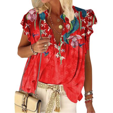 Kvinnor Print Volanger Plus Size Toppar Sommar Casual Vest Lo